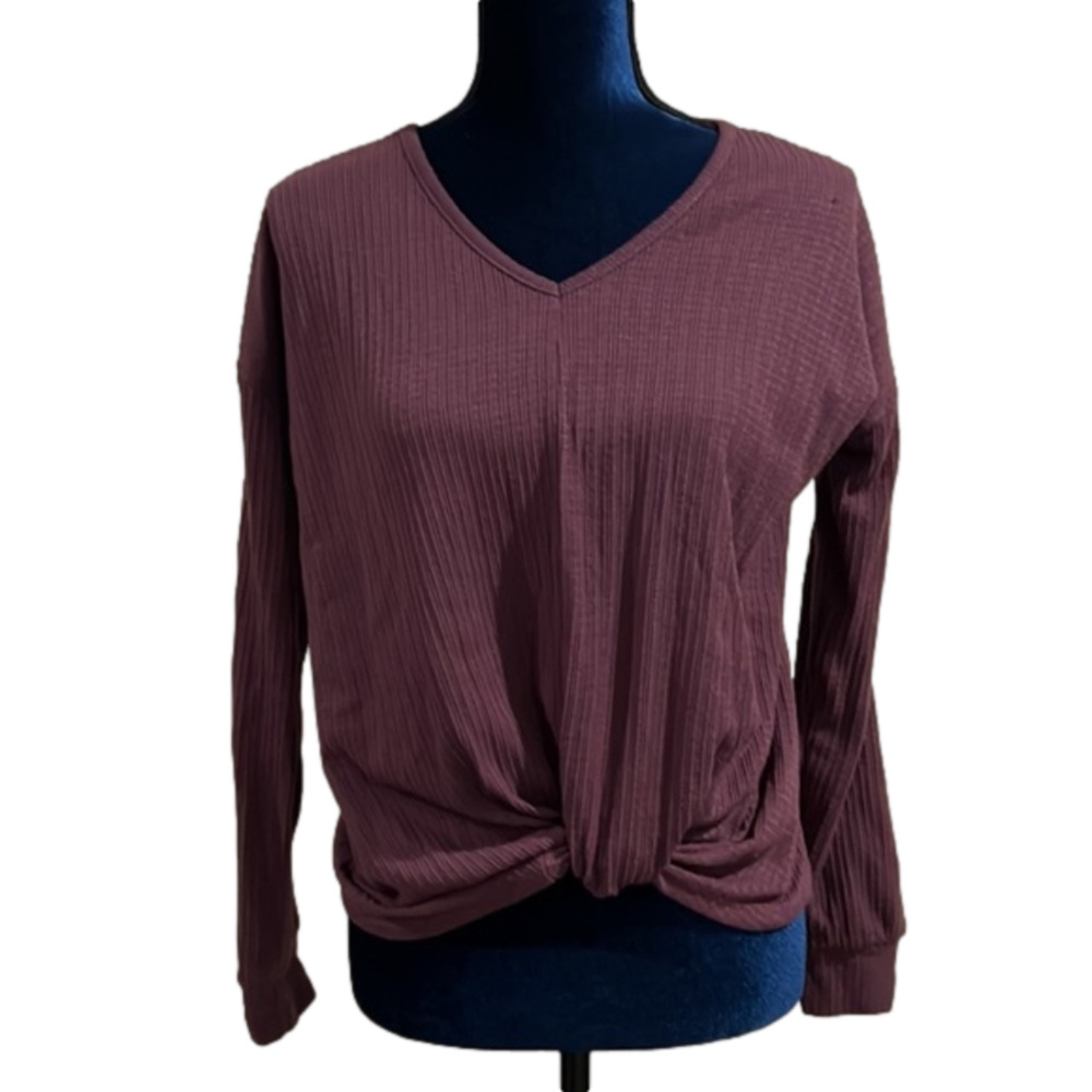 So Tie Front Sweater Sz S pretty dark purple